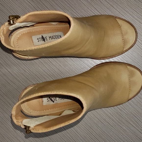 Steve Madden Terraa Natural Leather Peep-Toe Booties Natural Womens Size 6 - Picture 5 of 7